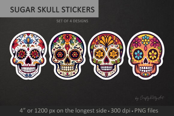 Download Sugar Skulls PNG Printable Stickers Set - Stickers Collection