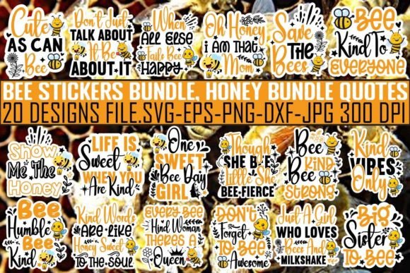 Download Bee Stickers Bundle, Honey Bundle Quotes - Stickers Collection