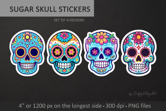 Download Sugar Skulls PNG Printable Stickers Set - Stickers Collection