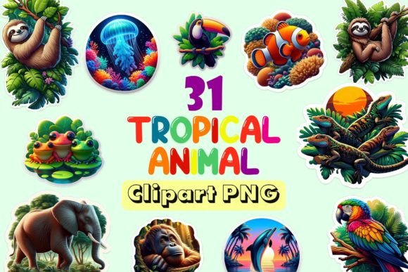 Download Tropical Animal Stickers Clip Art Bundle - Stickers Collection