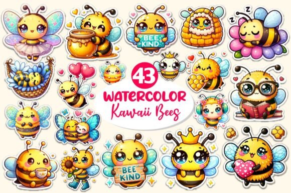 Download Kawaii Cute Bee Stickers Bundle - Stickers Collection