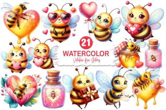 Download Valentine Bee Stickers Bundle - Stickers Collection