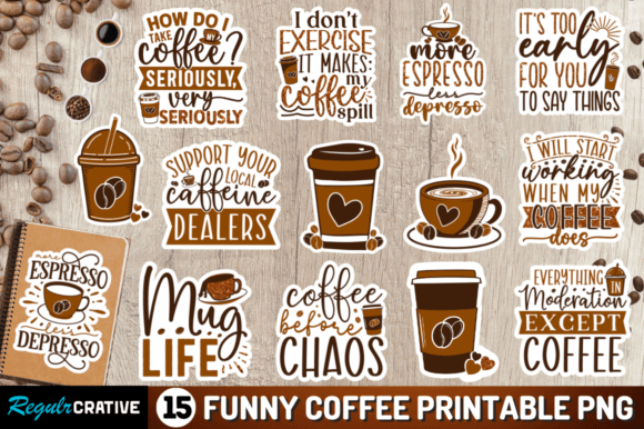 Download Funny Coffee Printable  Stickers Png Bu - Stickers Collection