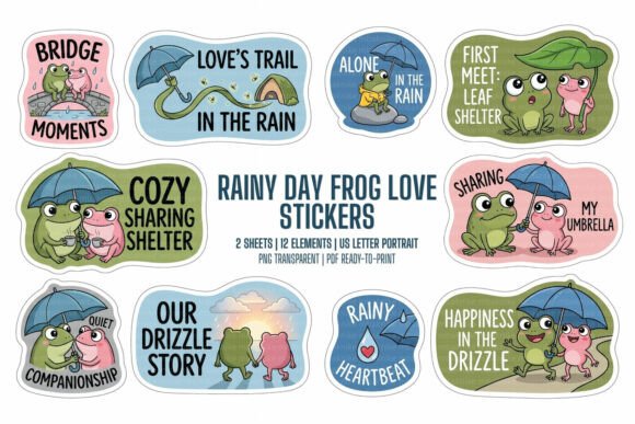 Download Rainy Day Frog Love Stickers - Stickers Collection