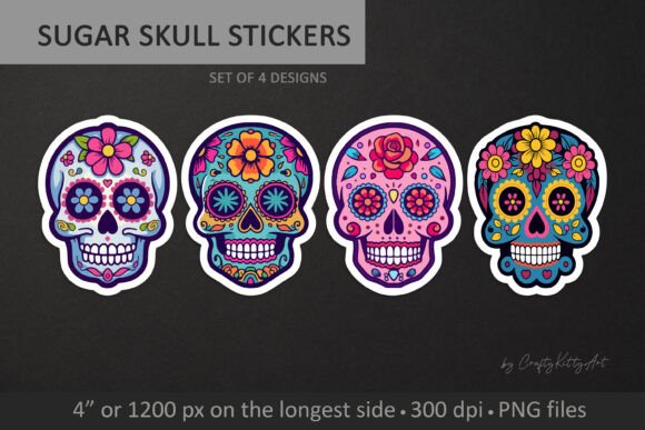 Download Sugar Skulls PNG Printable Stickers Set - Stickers Collection