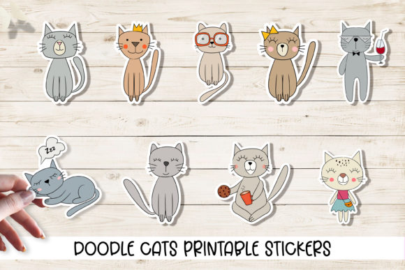Download Doodle Cats Printable Cricut Stickers. - Stickers Collection