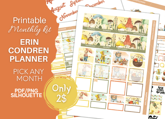 Download Cozy Fall Planner Stickers, Monthly Kit - Stickers Collection