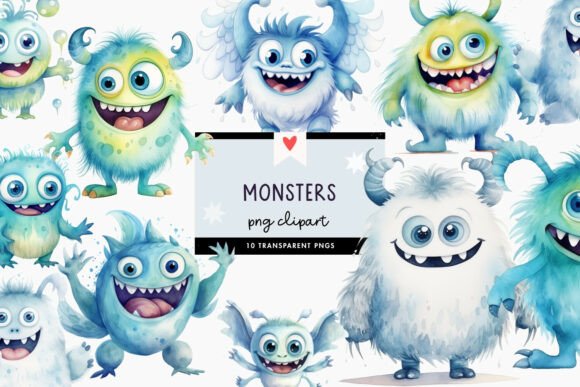 Download Cute Blue Green Monster Clipart PNG - Monster Collection