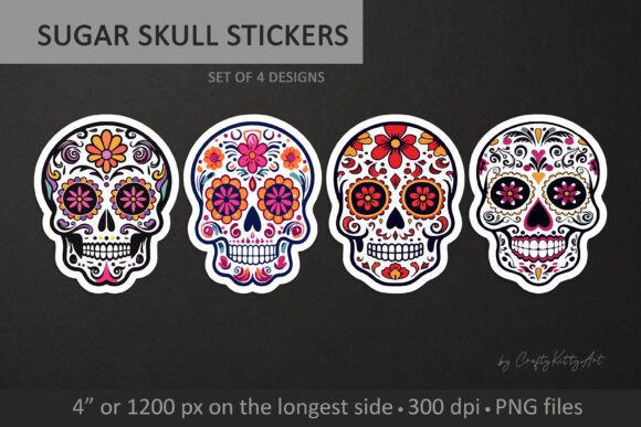 Download Sugar Skulls PNG Printable Stickers Set - Stickers Collection