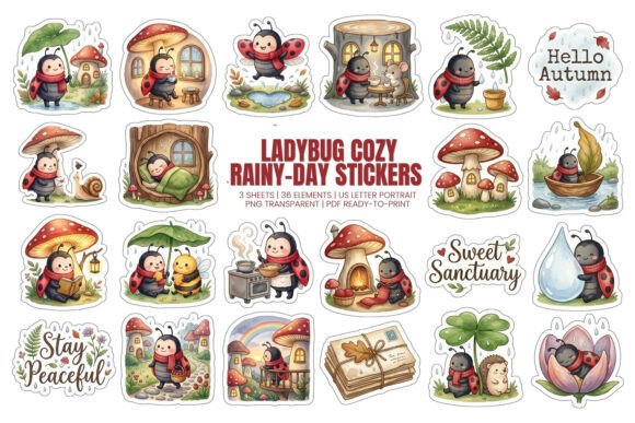 Download Ladybug Cozy Rainy-Day Stickers - Stickers Collection