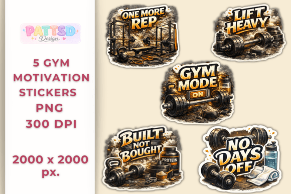 Download 5 Gym Motivation Stickers PNG Set - Stickers Collection