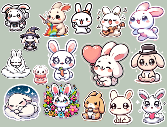 Download Kawaii Rabbit Stickers, Digital Stickers - Stickers Collection