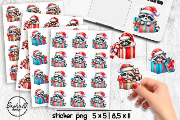 Download Cute Christmas Raccoon Gift Stickers - Stickers Collection