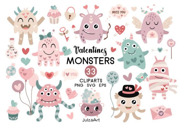 Download Cute Monster Valentines Clipart - Monster Collection